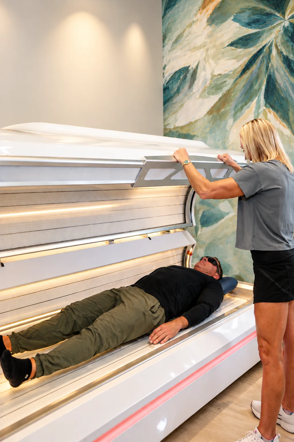 Pepteeva provider assisting a client during a light therapy session